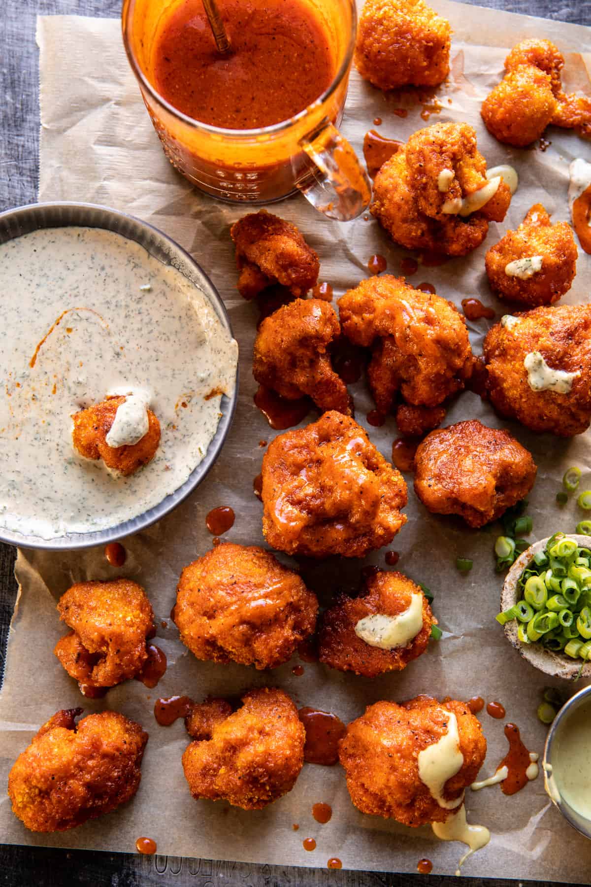 Buffalo Cauliflower with Spicy Tahini Ranch | halfbakedharvest.com