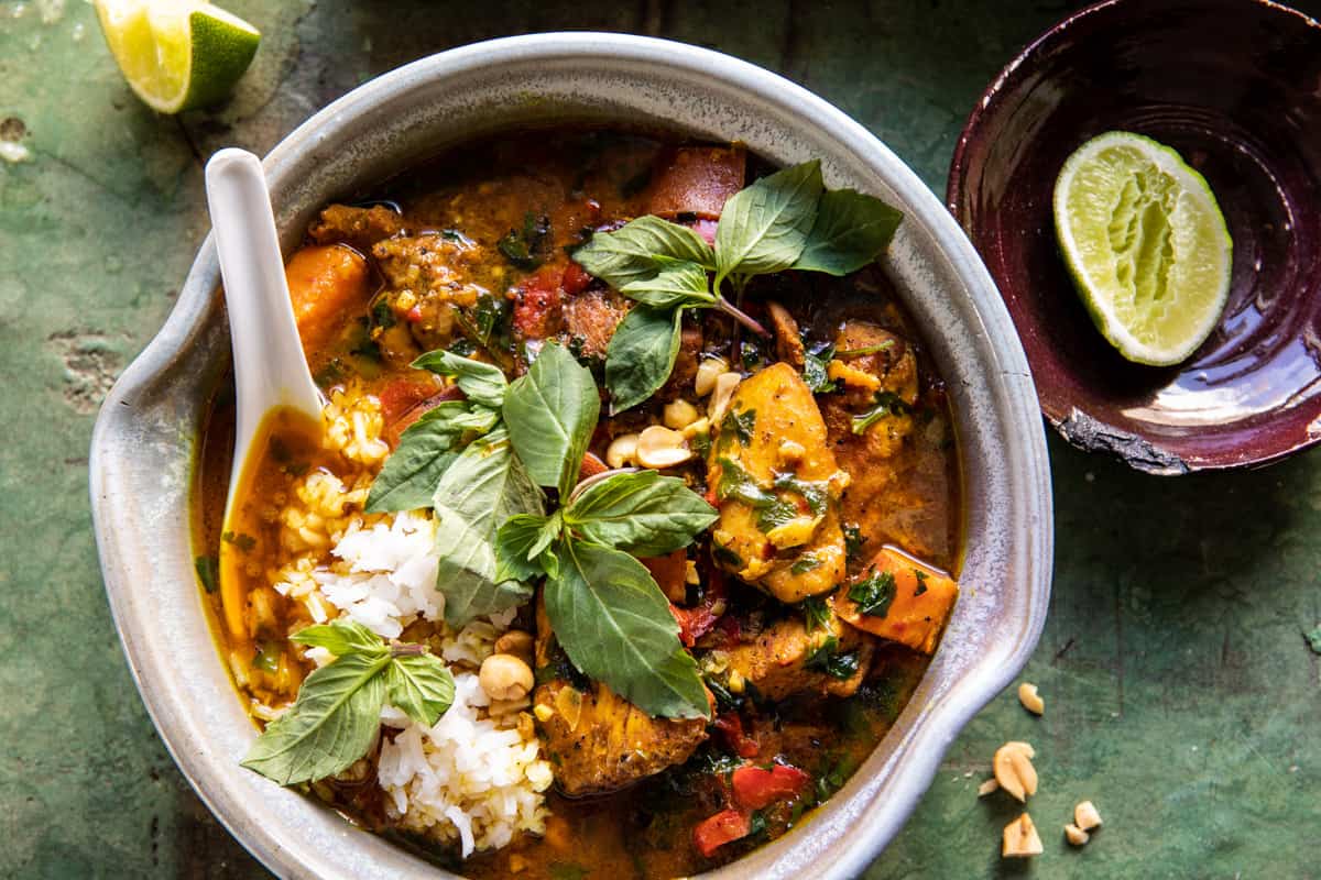 Coconut Milk Braised Black Pepper Chicken with Sweet Potatoes | halfbakedharvest.com