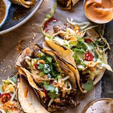 Crockpot Korean Inspired Tacos with Yum Yum Yummm Sauce | halfbakedharvest.com