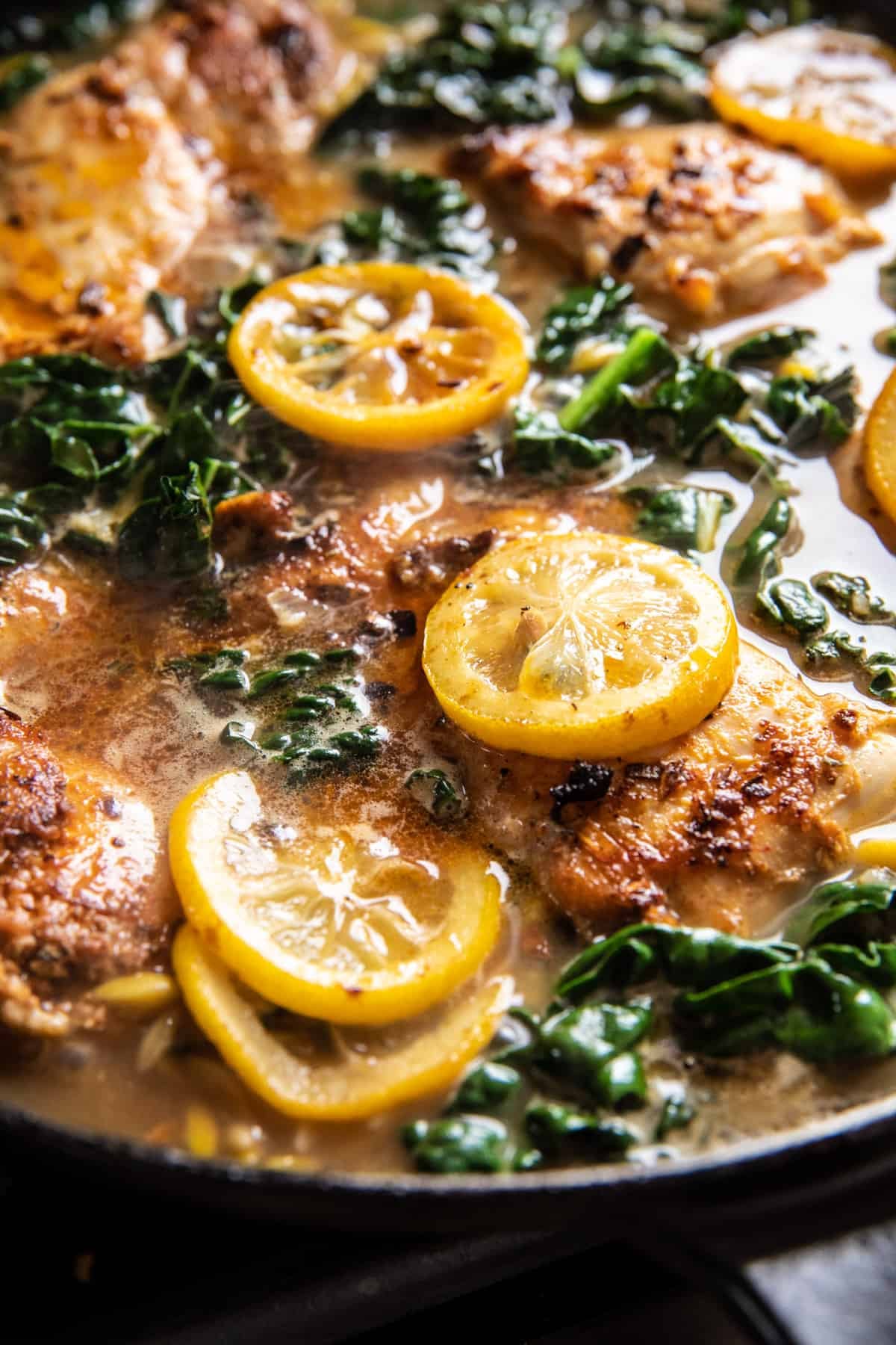 One Skillet Lemon Butter Dijon Chicken and Orzo with Feta Sauce | halfbakedharvest.com