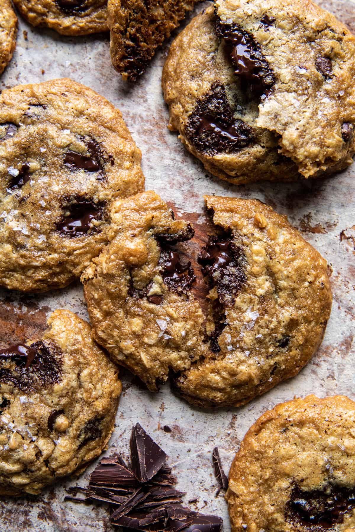 Salted Tahini Oatmeal Chocolate Chip Cookies | halfbakedharvest.com