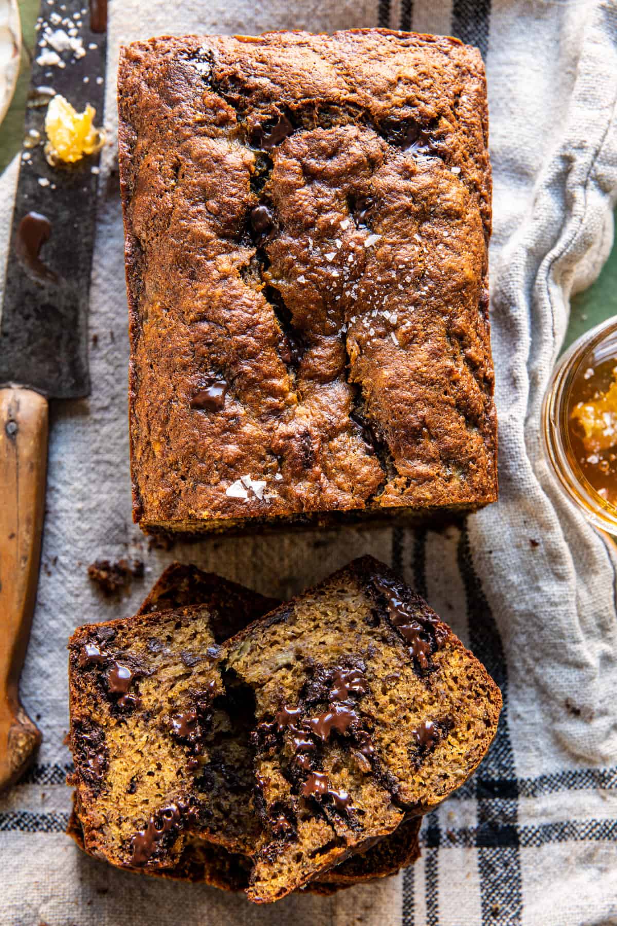 Salty Chocolate Chunk Rye Banana Bread |  halfbakedharvest.com