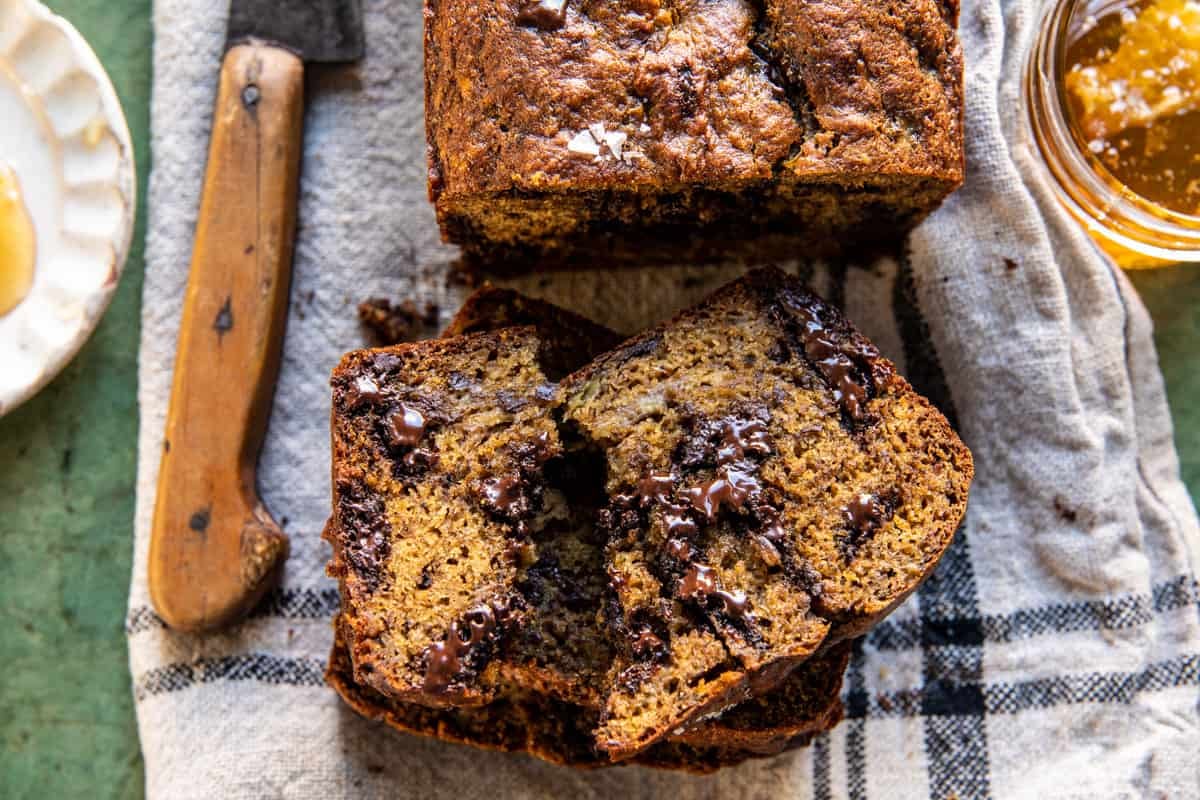 Salty Chocolate Chunk Rye Banana Bread |  halfbakedharvest.com