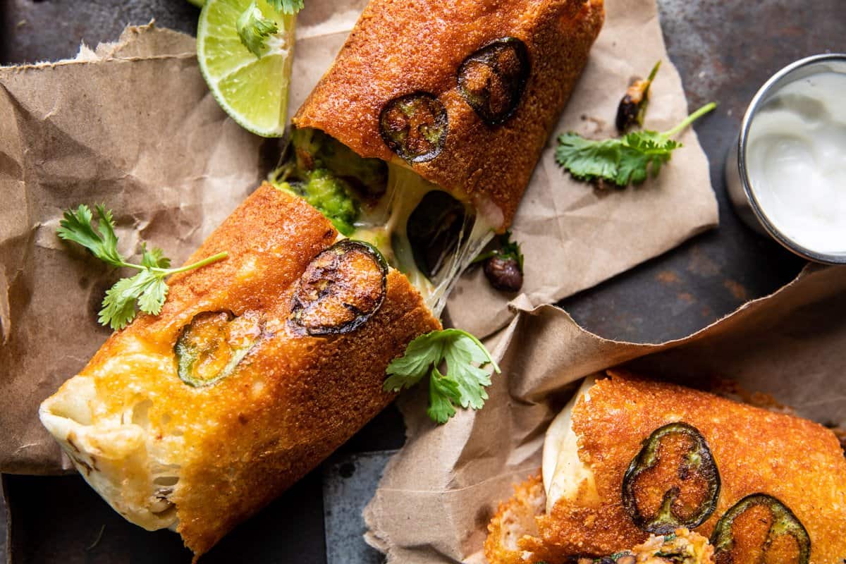Crispy Cheese Poblano Avocado Burrito | halfbakedharvest.com