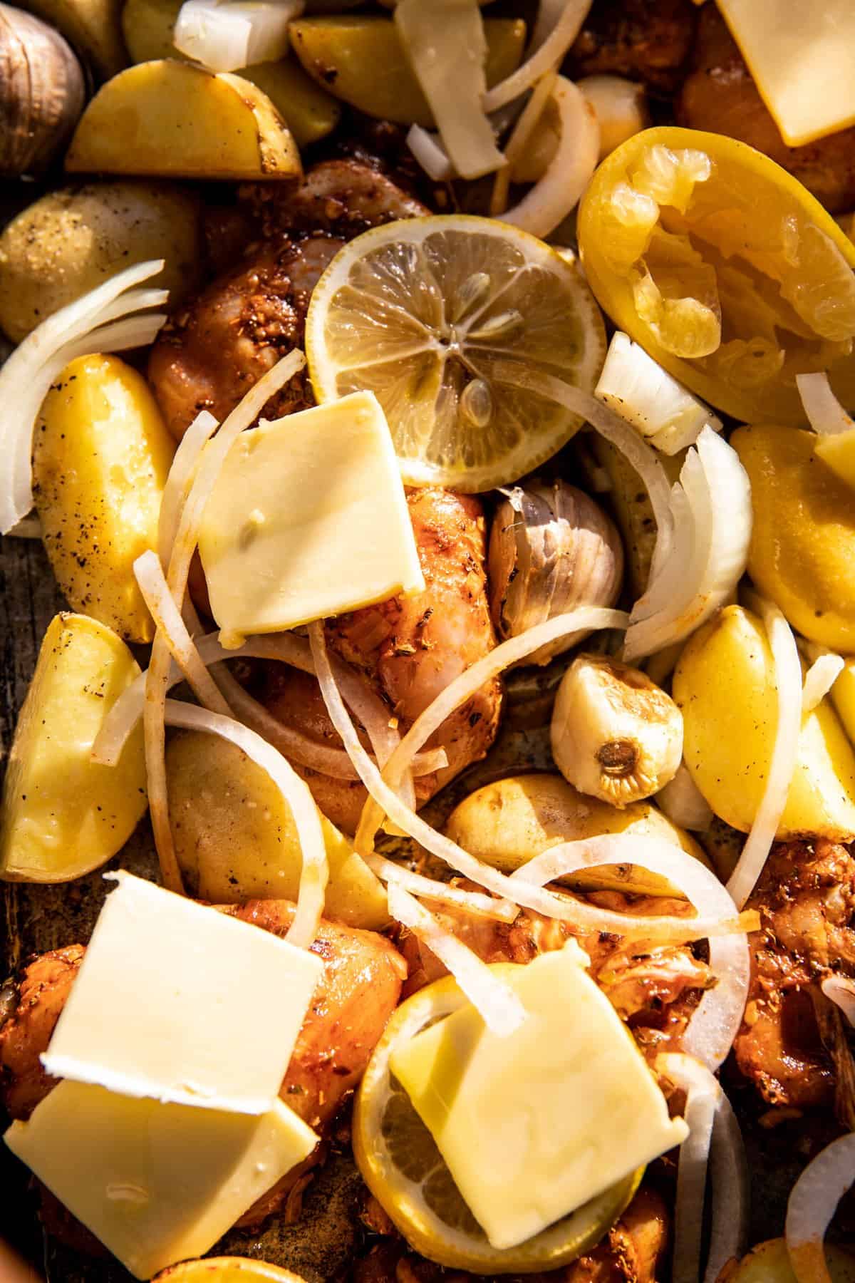 Sheet Pan Greek Garlic Butter Chicken and Potatoes | halfbakedharvest.com