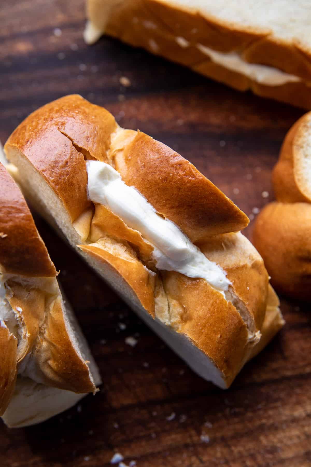 cream cheese stuffed in the bread before cooking