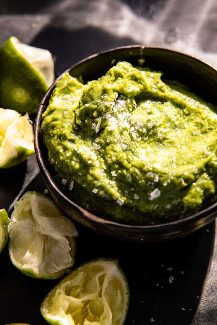 Crockpot Crispy Chicken Tinga Tacos with Avocado Jalapeño Crema | halfbakedharvest.com