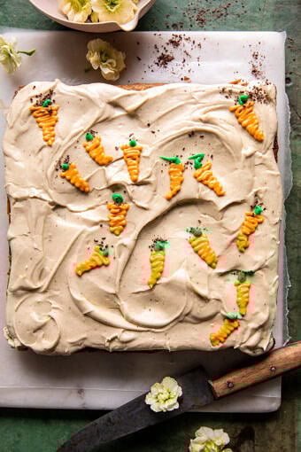 Carrot Sheet Cake with Brown Butter Cream Cheese Frosting | halfbakedbarvest.com