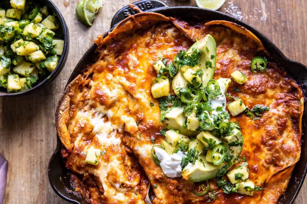 Easy Skillet Chicken Tinga Enchiladas | halfbakedharvest.com