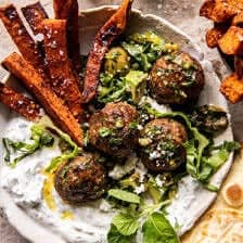 Sheet Pan Greek Meatballs and Tzatziki | halfbakedharvest.com