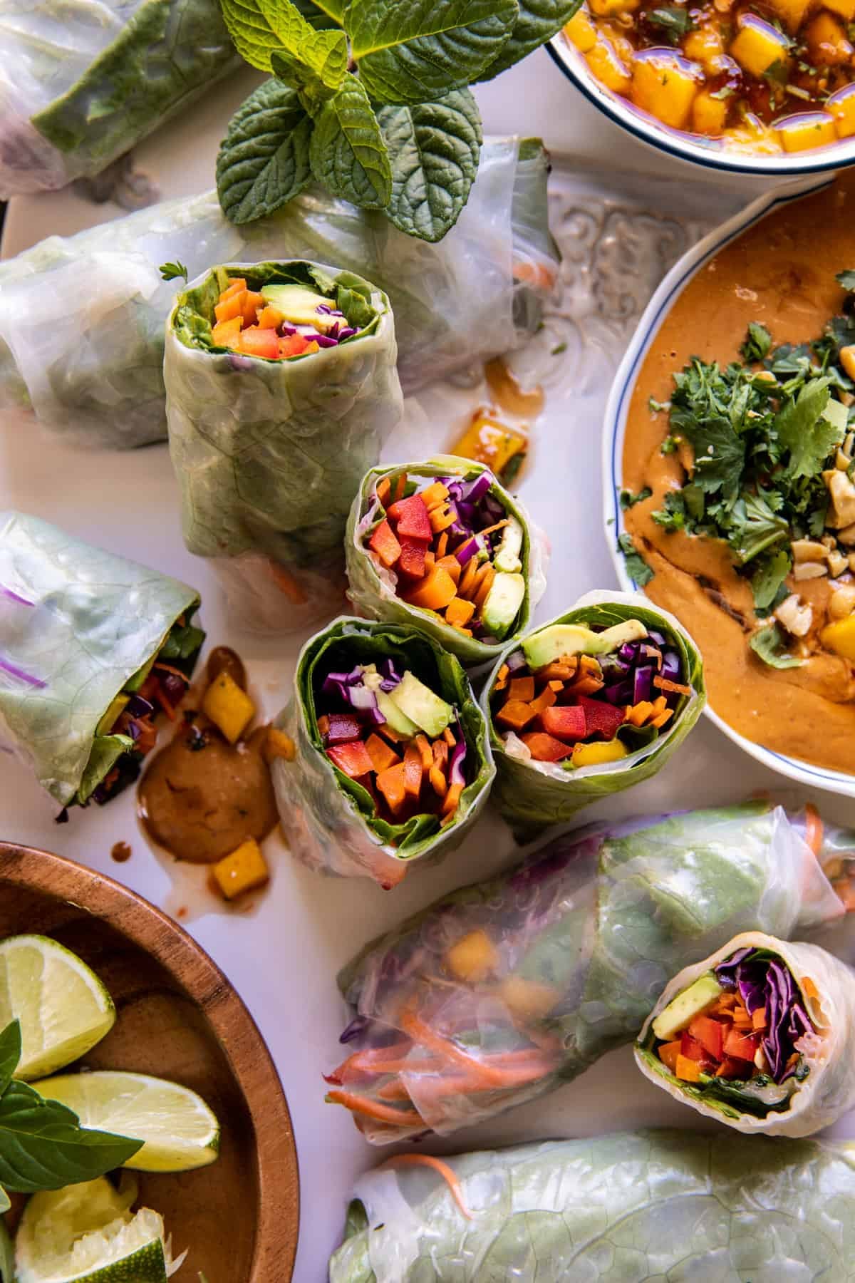 Chili Mango Summer Rolls with Ginger Peanut Sauce | halfbakedharvest.com