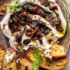 Honey Whipped Goat Cheese with Marinated Olives | halfbakedharvest.com