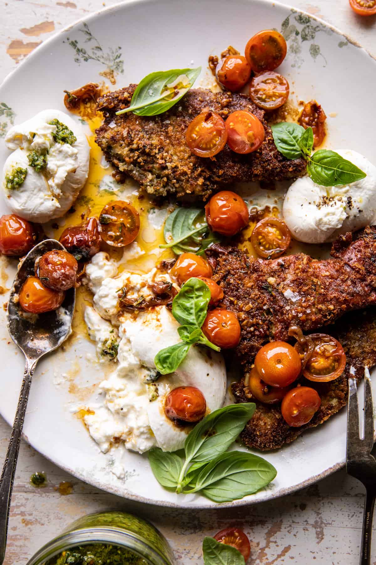 Pesto Chicken Saltimbocca with Burst Tomatoes and Burrata | halfbakedharvest.com
