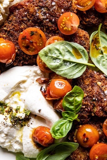 Pesto Chicken Saltimbocca with Burst Tomatoes and Burrata | halfbakedharvest.com