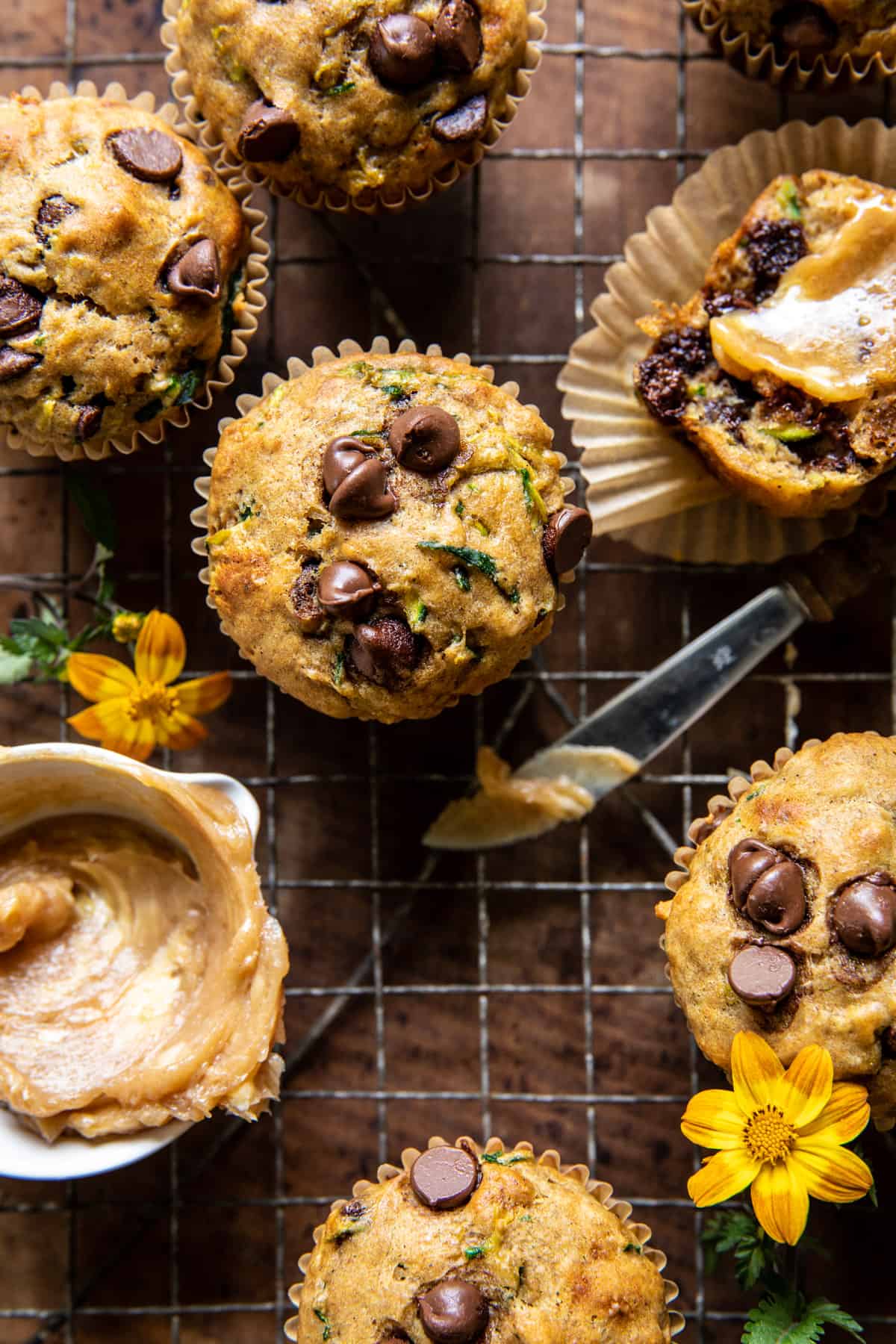 Chocolate Chip Zucchini Banana Muffins with Cinnamon Honey Butter | halfbakedharvest.com