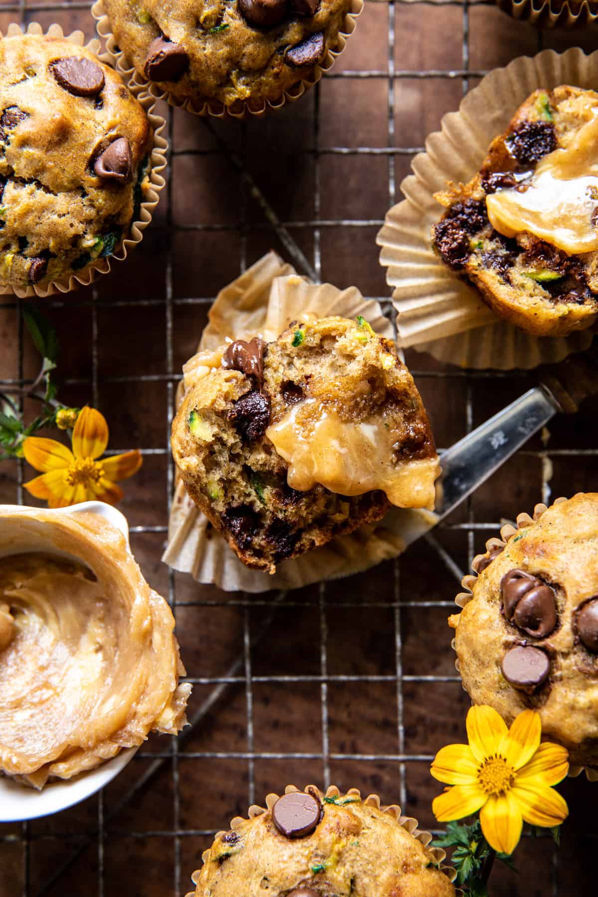 Chocolate Chip Zucchini Banana Muffins with Cinnamon Honey Butter | halfbakedharvest.com