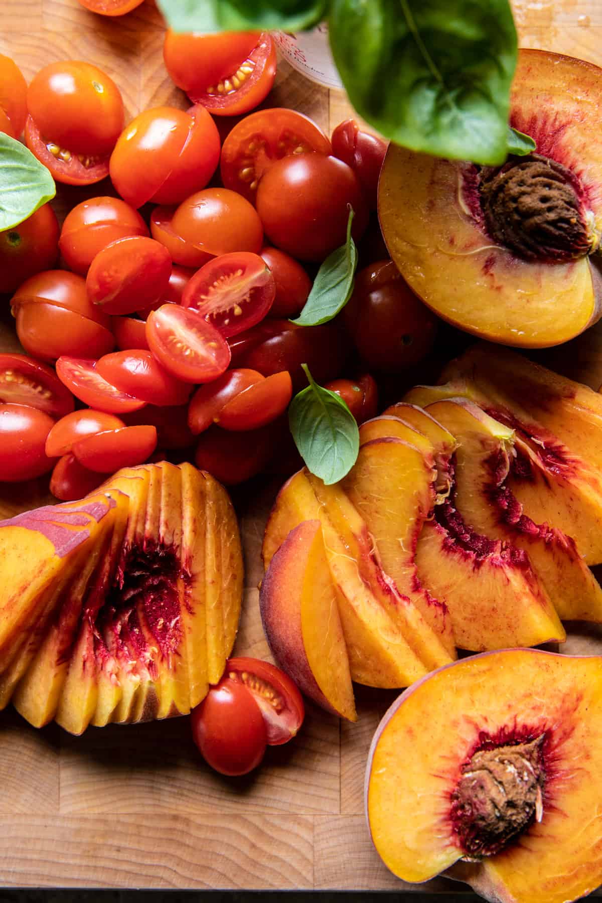 Tomato Peach Crostini with Hot Bacon Dressing | halfbakedharvest.com