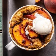 10 Minute Gooey Vanilla Peach Mug Cake | halfbakedharvest.com