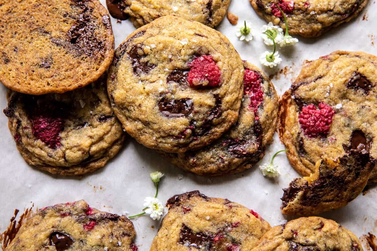 Brown Butter Raspberry Chocolate Chip Cookies | halfbakedharvest.com