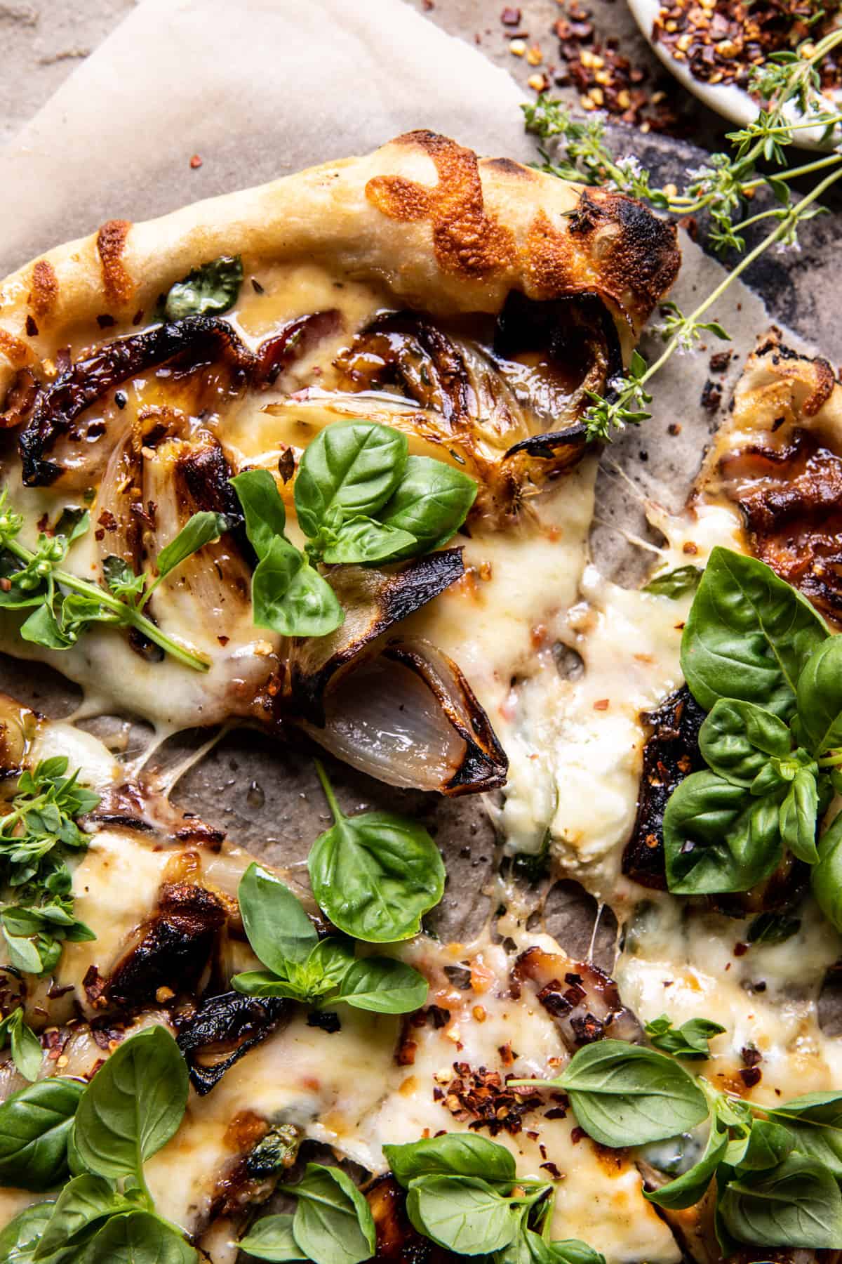 Caramelized Shallot and Bacon Goat Cheese Pizza | halfbakedharvest.com