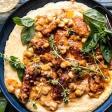 Creamy Garlic Corn Chicken with Cheesy Polenta | halfbakedharvest.com