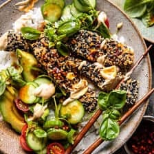 Spicy Ginger Sesame Crusted Salmon Bowls | halfbakedharvest.com