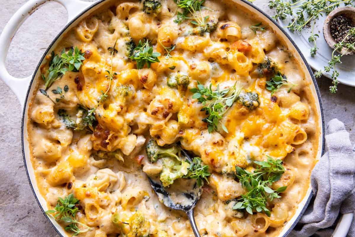 Broccoli Cheddar Chicken and Noodle Casserole | halfbakedharvest.com