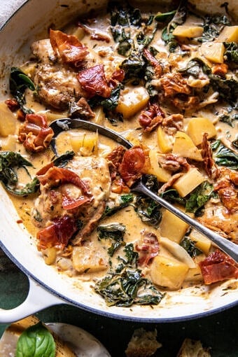 Creamy Tuscan Chicken with Crispy Prosciutto | halfbakedharvest.com