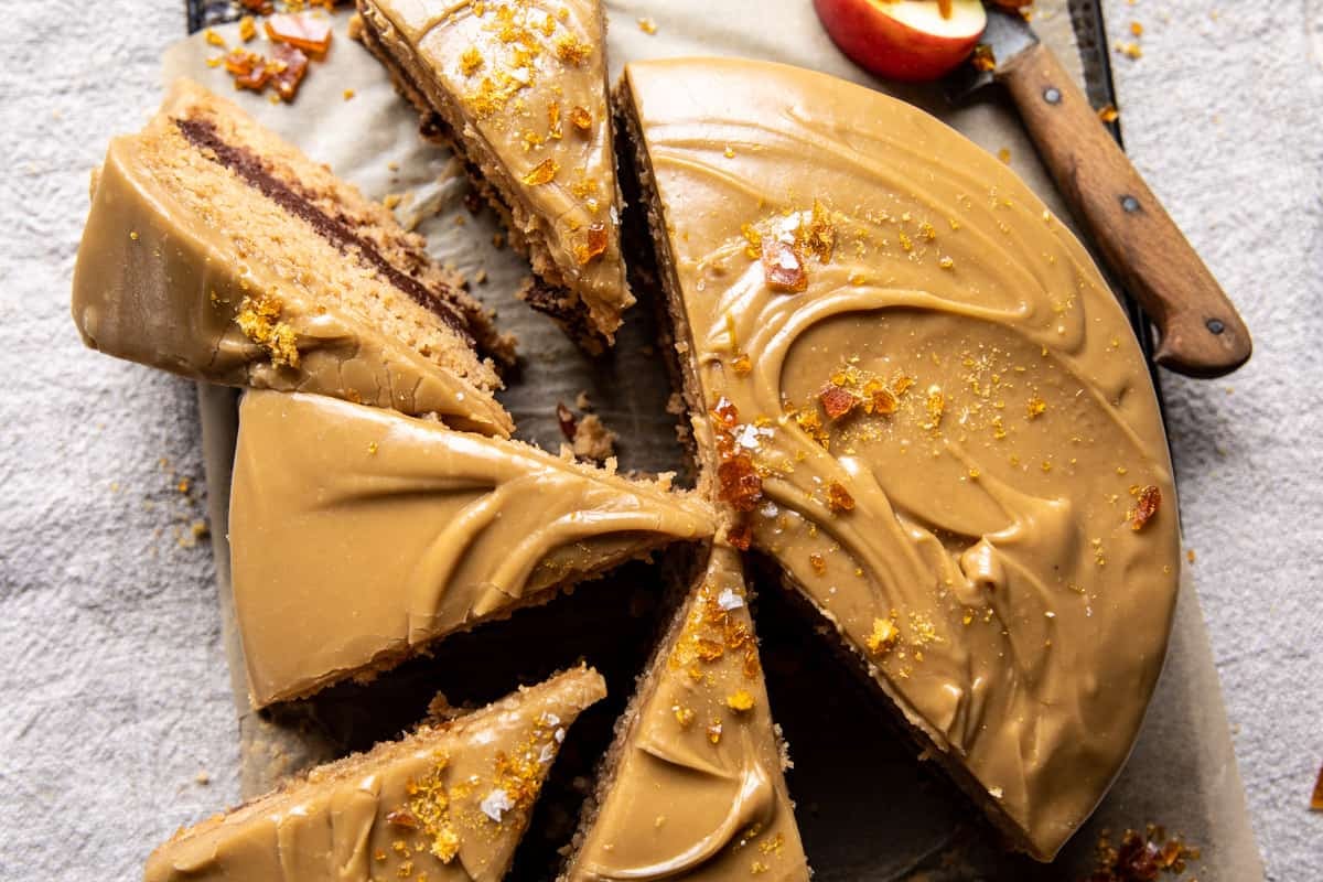 Old Fashioned Caramel Apple Butter Cake with Chocolate Frosting | halfbakedharvest.com