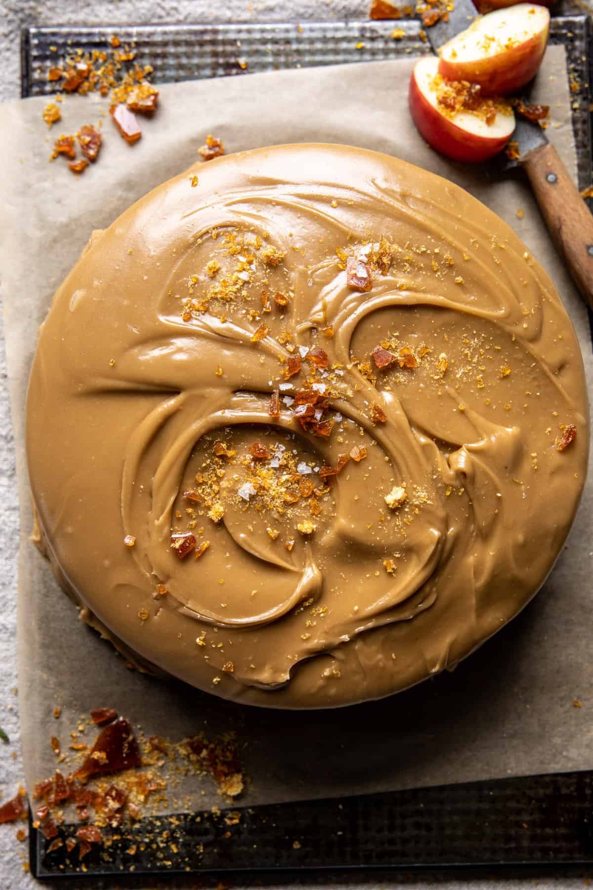 Old Fashioned Caramel Apple Butter Cake with Chocolate Frosting | halfbakedharvest.com