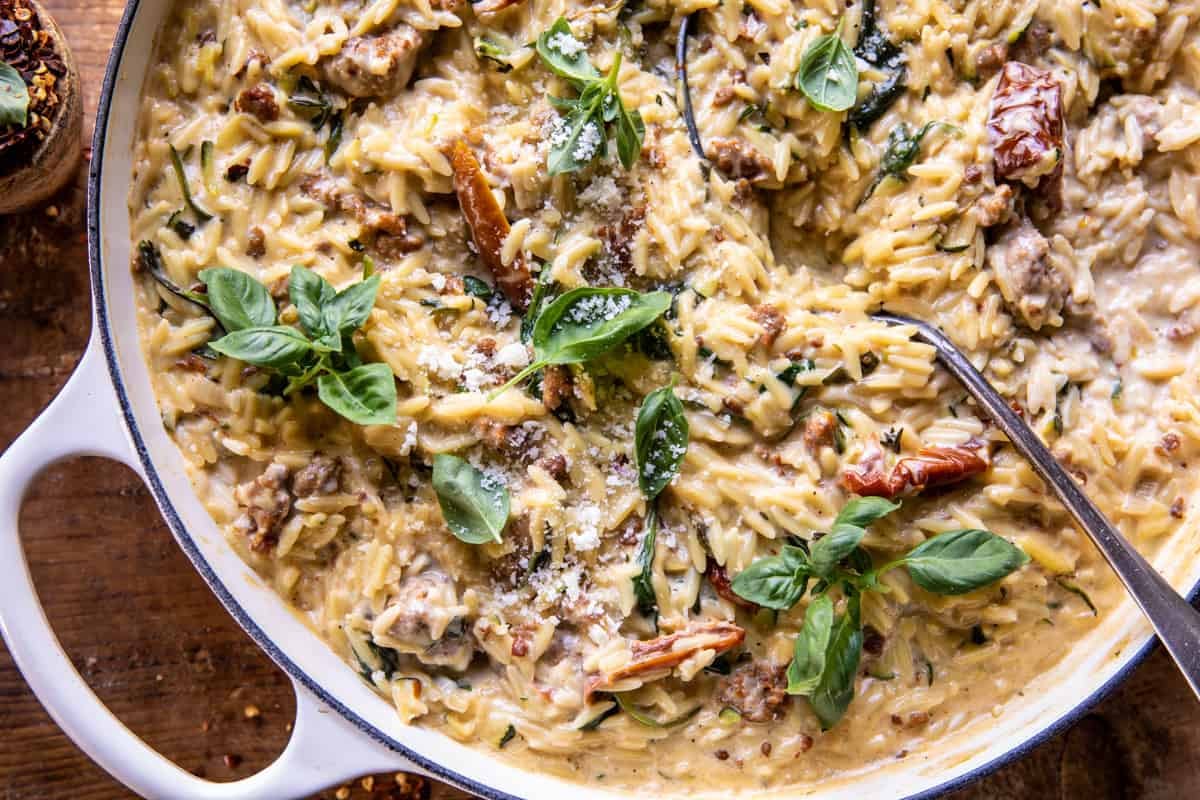One Pot Creamy Sun-Dried Tomato Orzo | halfbakedharvest.com