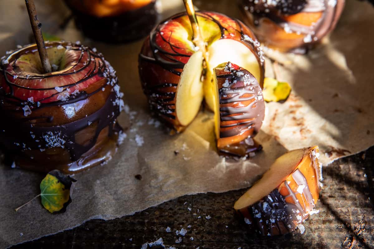 Sweet and Salty Healthier Caramel Apples | halfbakedharvest.com