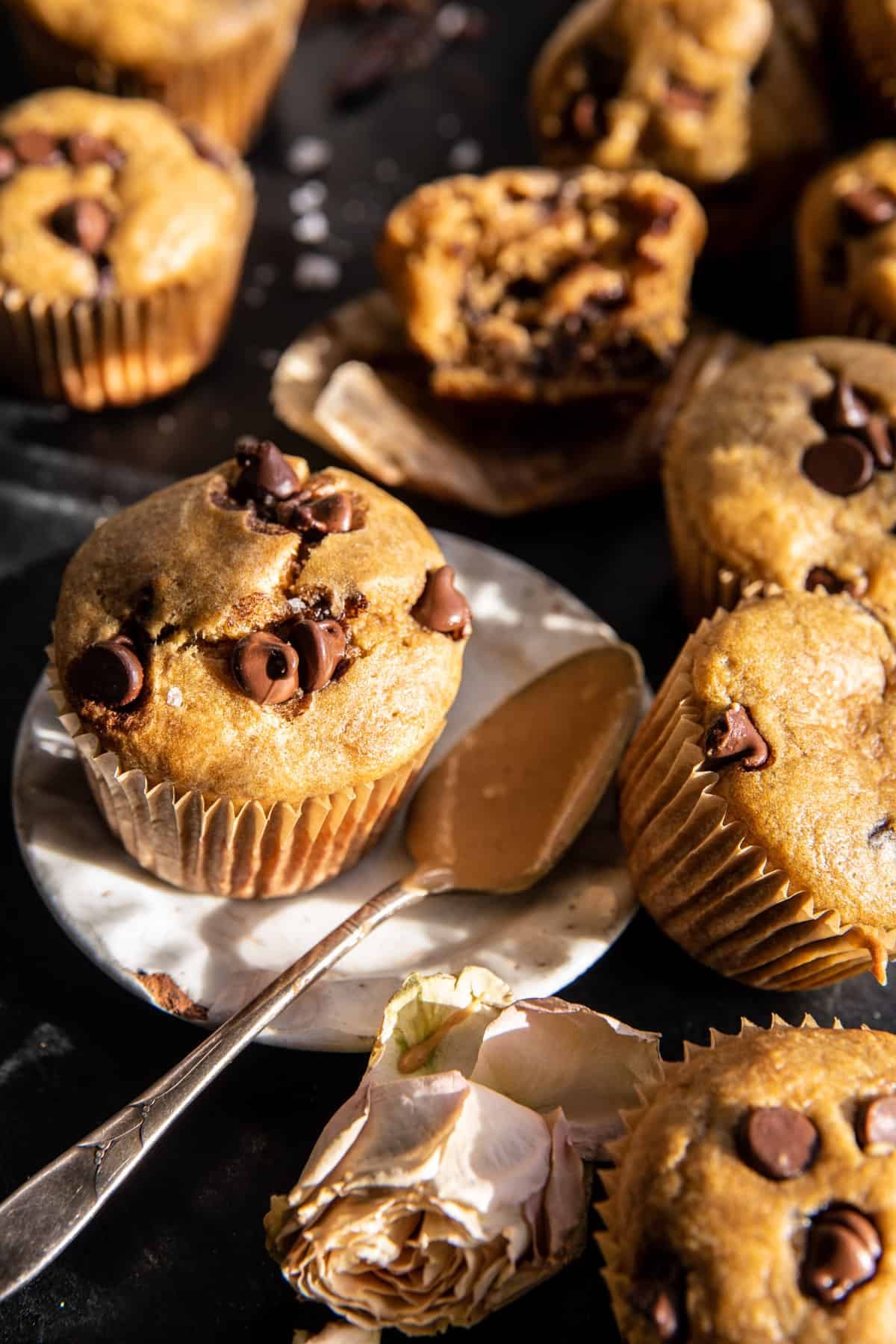 Blender Chocolate Chip Peanut Butter Banana Muffins | halfbakedharvest.com