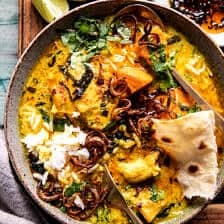 Crockpot Coconut Chicken Curry with Crispy Shallot Basil Oil | halfbakedharvest.com