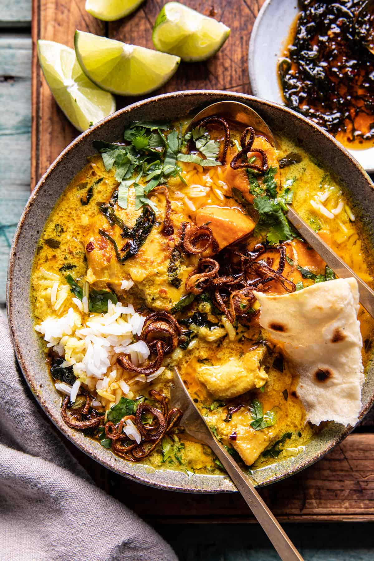 Crockpot Coconut Chicken Curry with Crispy Shallot Basil Oil | halfbakedharvest.com