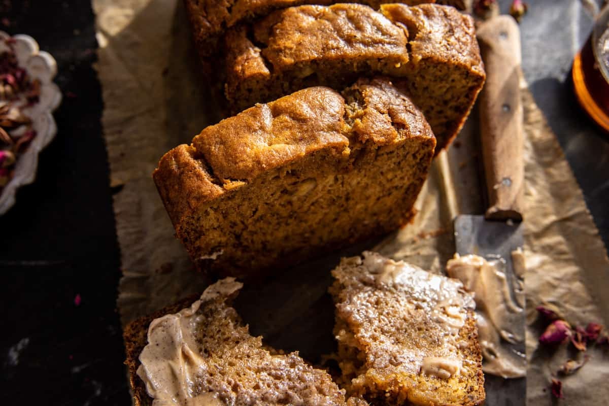 Maple Banana Bread with Cinnamon Spice Butter | halfbakedharvest.com