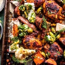 Sheet Pan Curry Butter Chicken with Sweet Potatoes and Tahini | halfbakedharvest.com