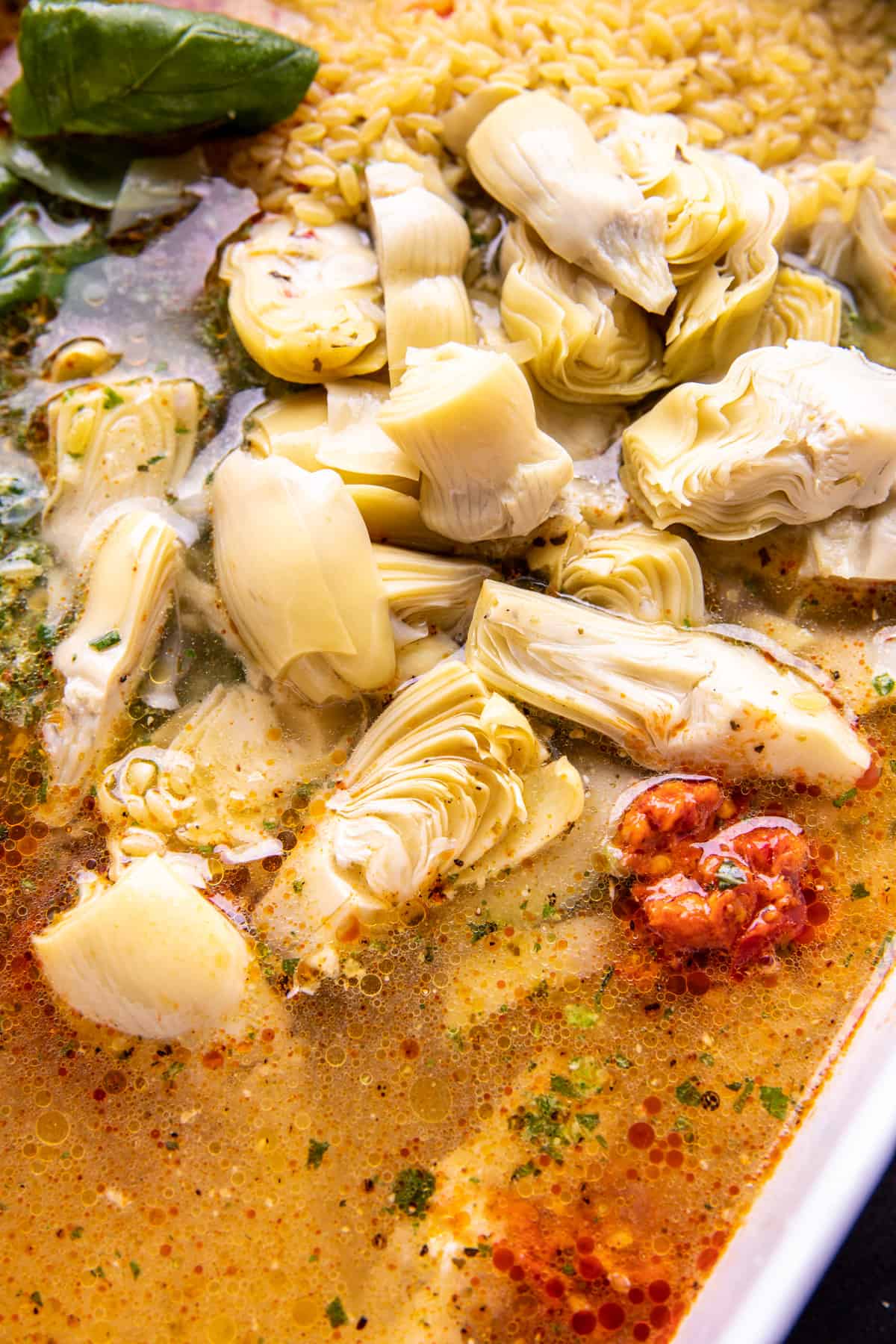 One Pan Spinach and Artichoke Orzo Bake | halfbakedharvest.com