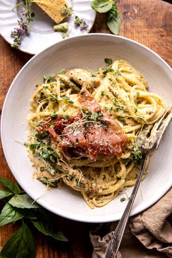 Basil Chicken Fettuccine Alfredo with Prosciutto | halfbakedharvest.com