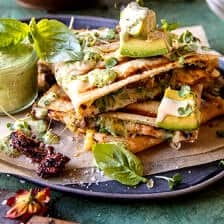 Black Pepper Chicken and Bacon Quesadillas with Avocado Basil Ranch | halfbakedharvest.com