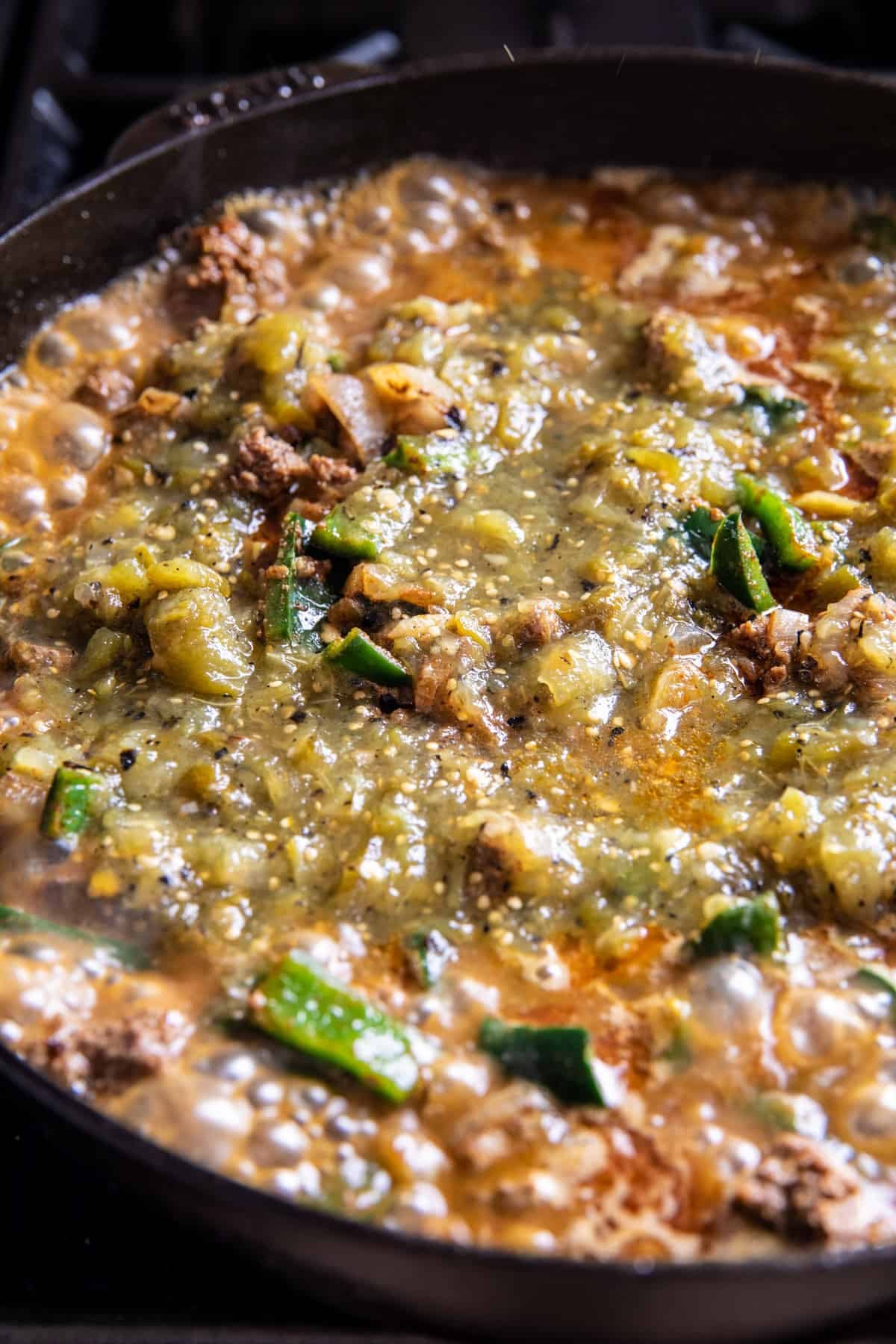 Easy Skillet Cheesy Green Chile Enchilada Bake | halfbakedharvest.com