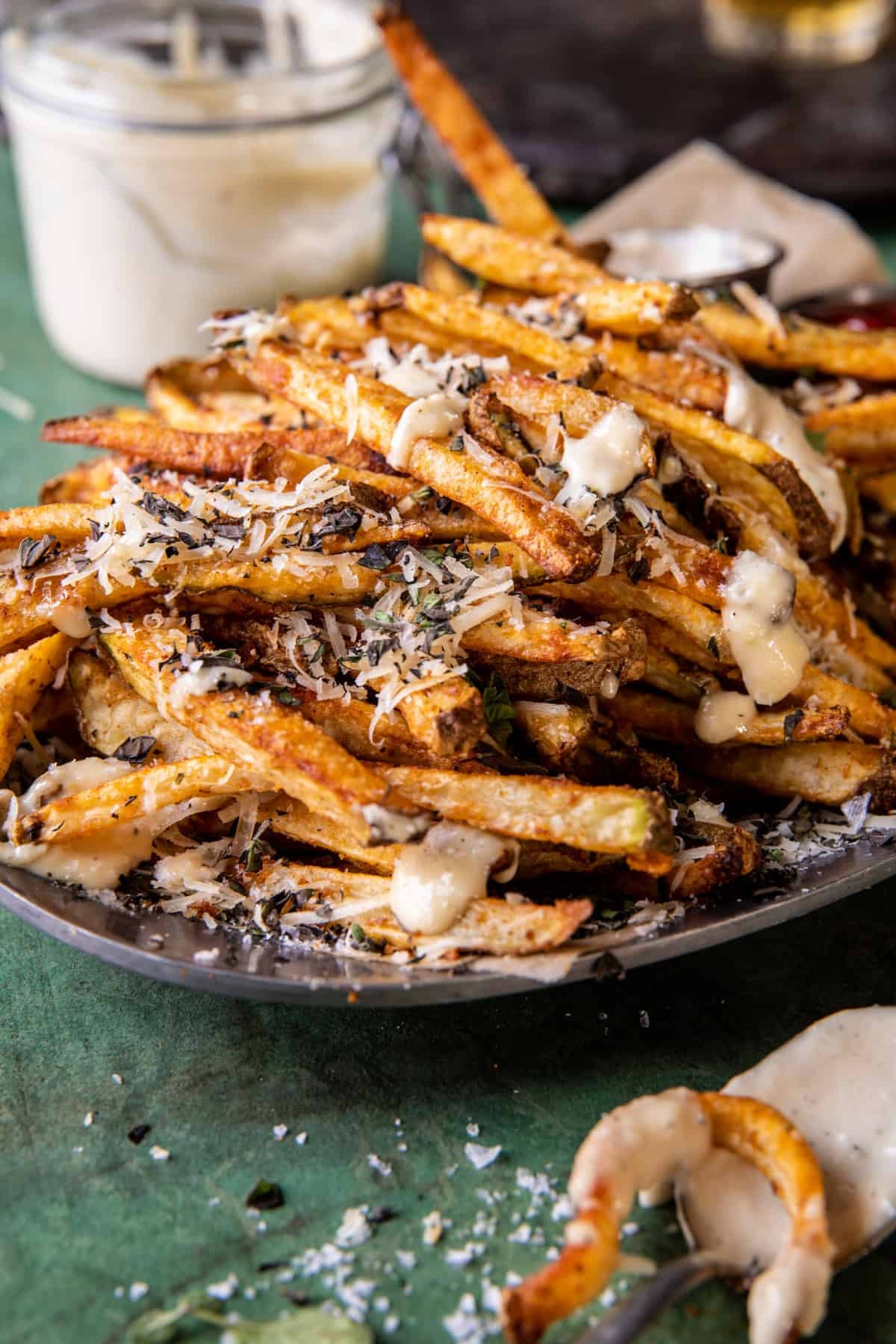 Garlic Parmesan French Fries Dressed in Caesar Dressing | halfbakedharvest.com