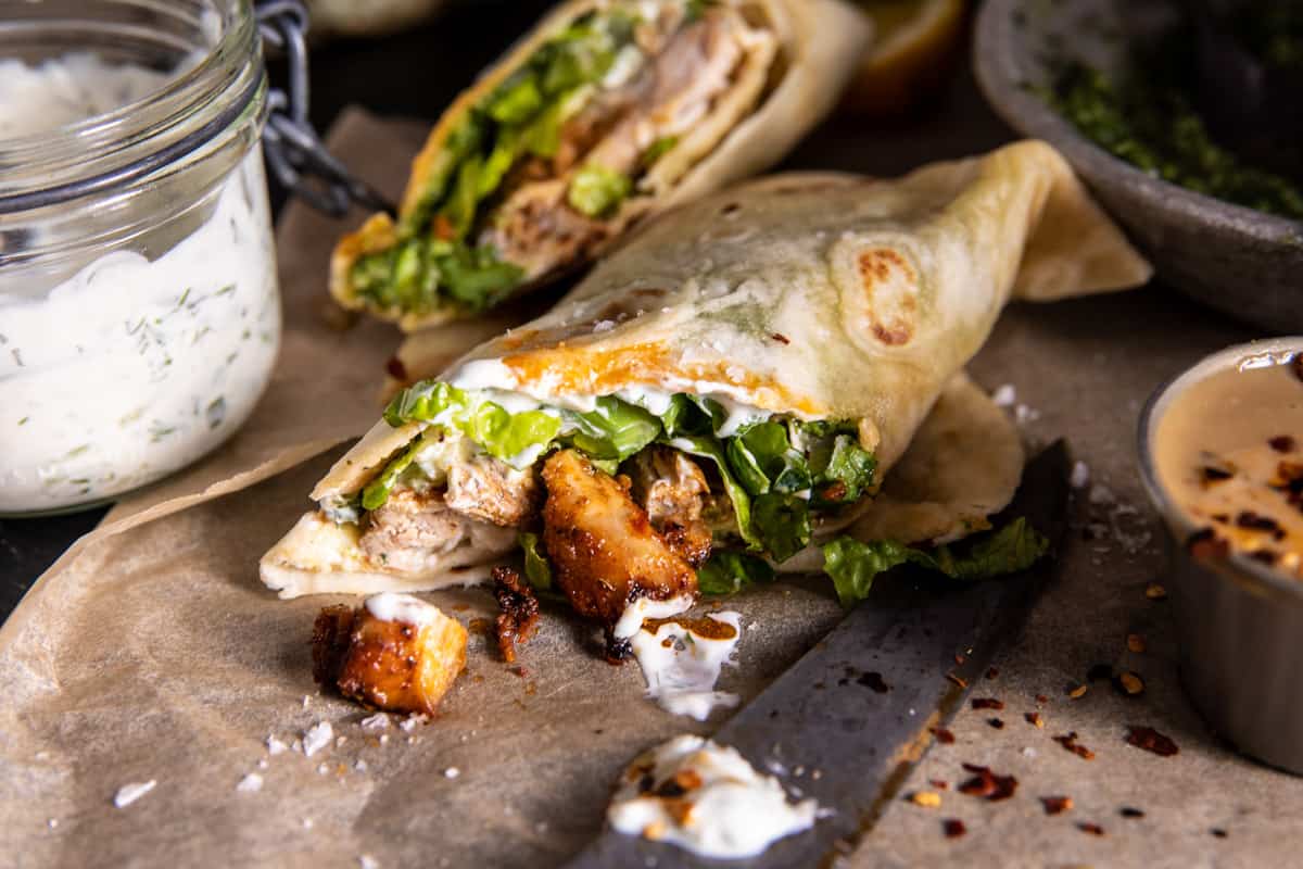 Pesto Chicken Tzatziki Salad Wraps | halfbakedharvest.com