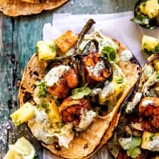 Quick Poblano Pineapple Shrimp Tacos with Cilantro Jalapeño Ranch | halfbakedharvest.com