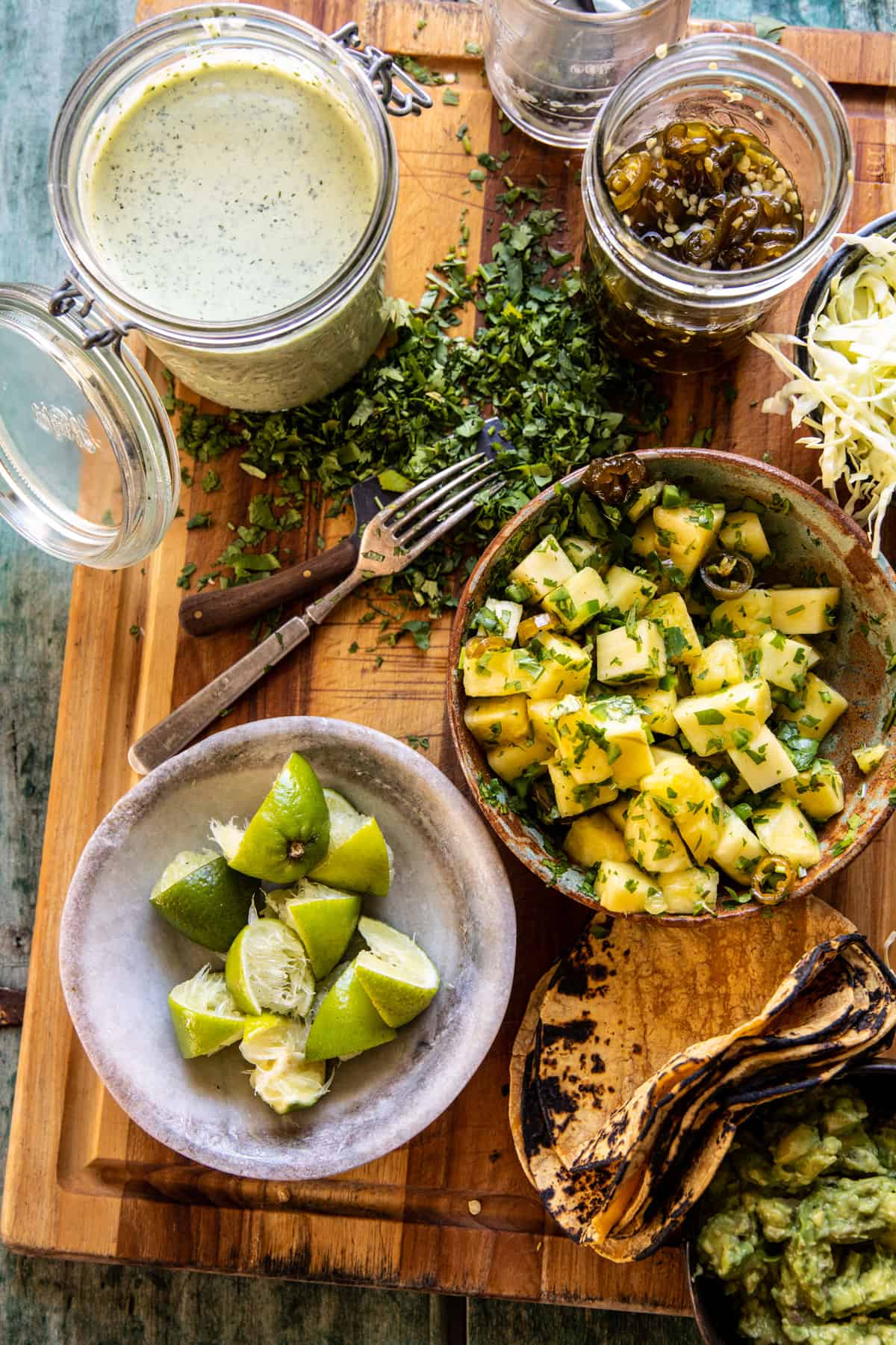 Quick Poblano Pineapple Shrimp Tacos with Cilantro Jalapeño Ranch | halfbakedharvest.com