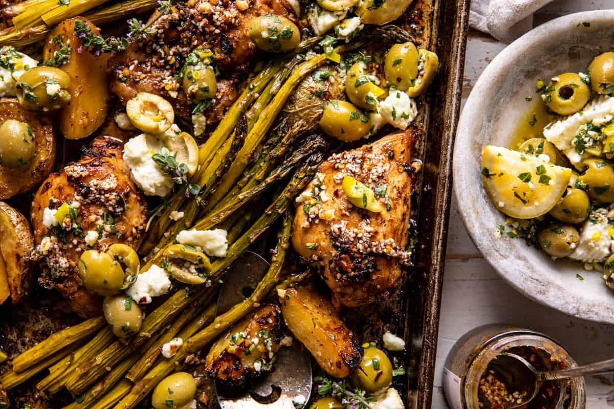 Sheet Pan Honey Garlic Chicken and Feta Potatoes | halfbakedharvest.com