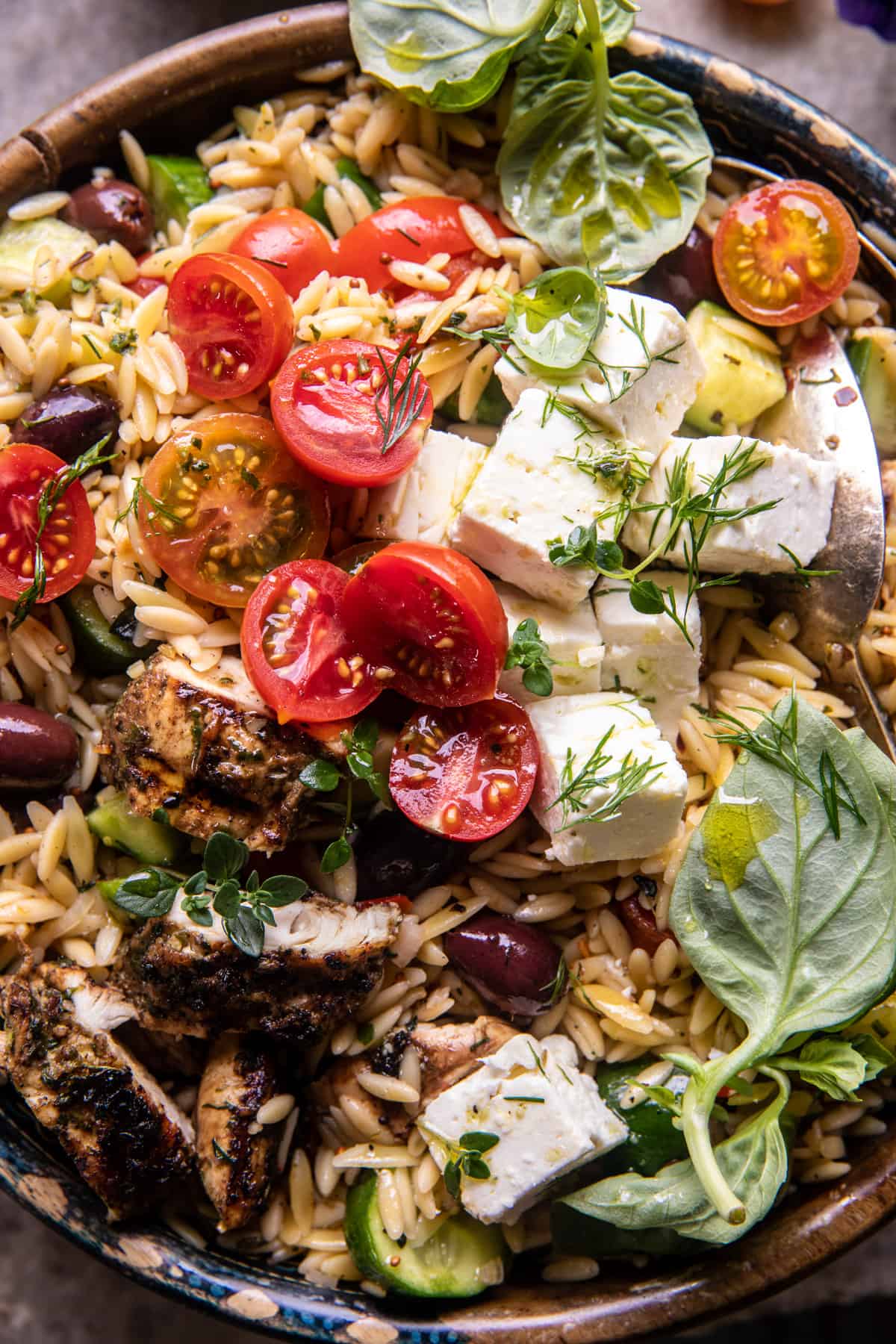 Greek Chicken Orzo Salad | halfbakedharvest.com