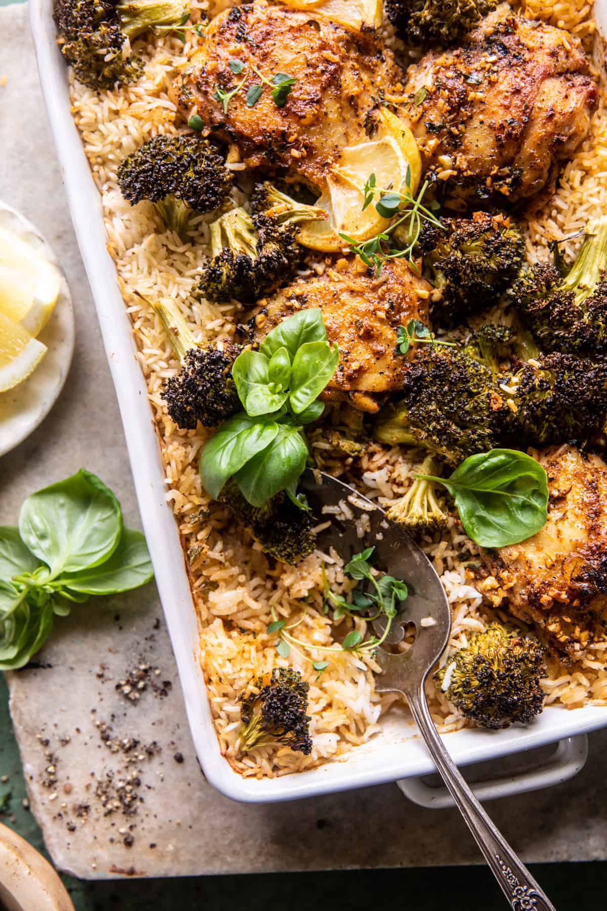 One Pan Lemon Pepper Yogurt Chicken and Rice | halfbakedharvest.com