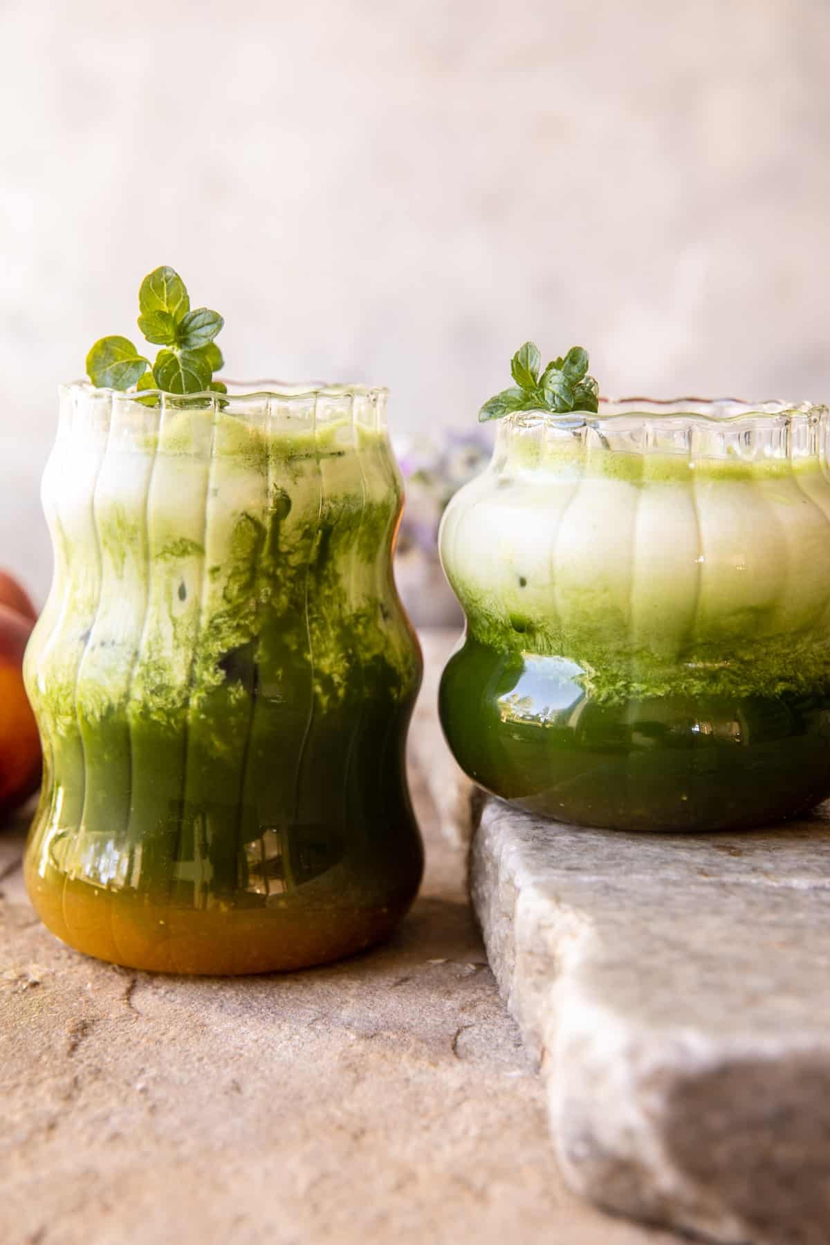 Iced Peach Lemonade Matcha Latte | halfbakedharvest.com