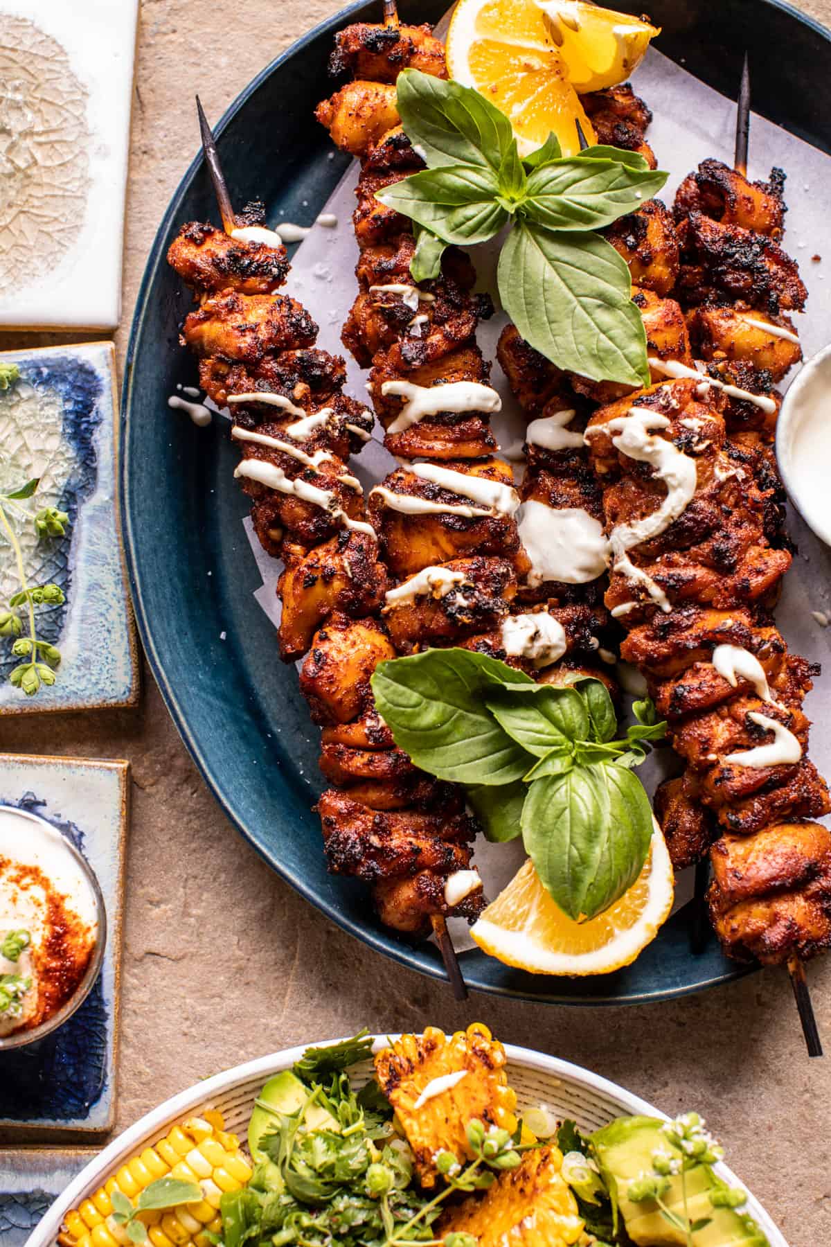 Lemon Feta Paprika Chicken Skewers with Charred Corn | halfbakedharvest.com